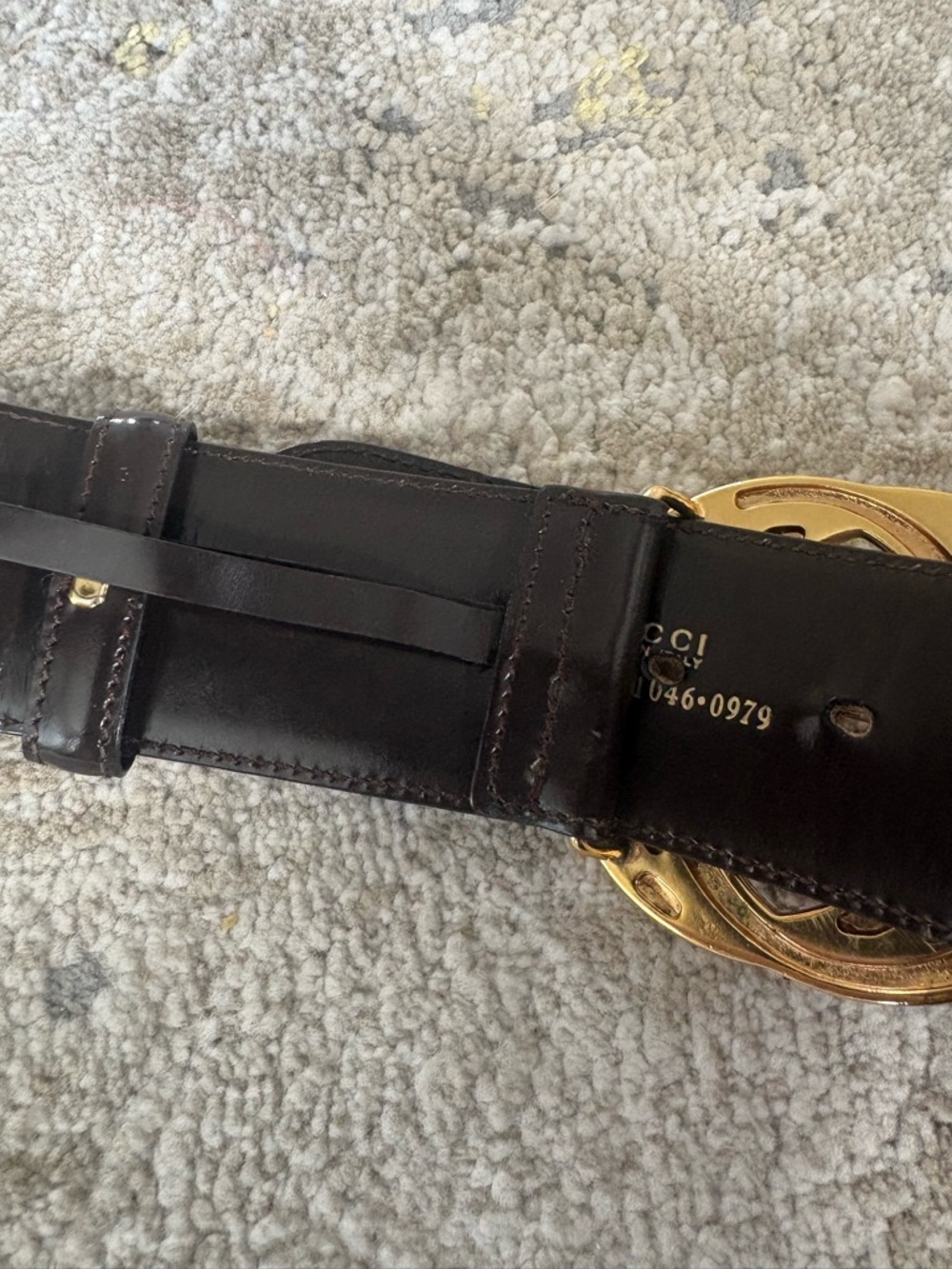 Brown Patent Leather Double G Gold Buckle Belt - Picture 6 of 12